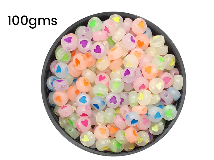 Cuentas plasticas fluor traslucida corazon multicolor 